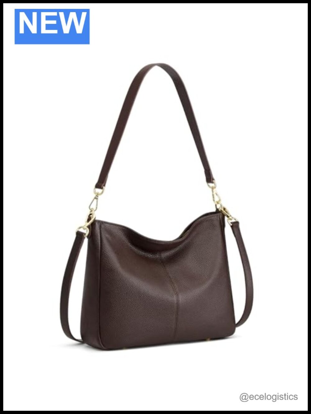 Genuine Leather Crossbody Hobo Bag with 2 Straps